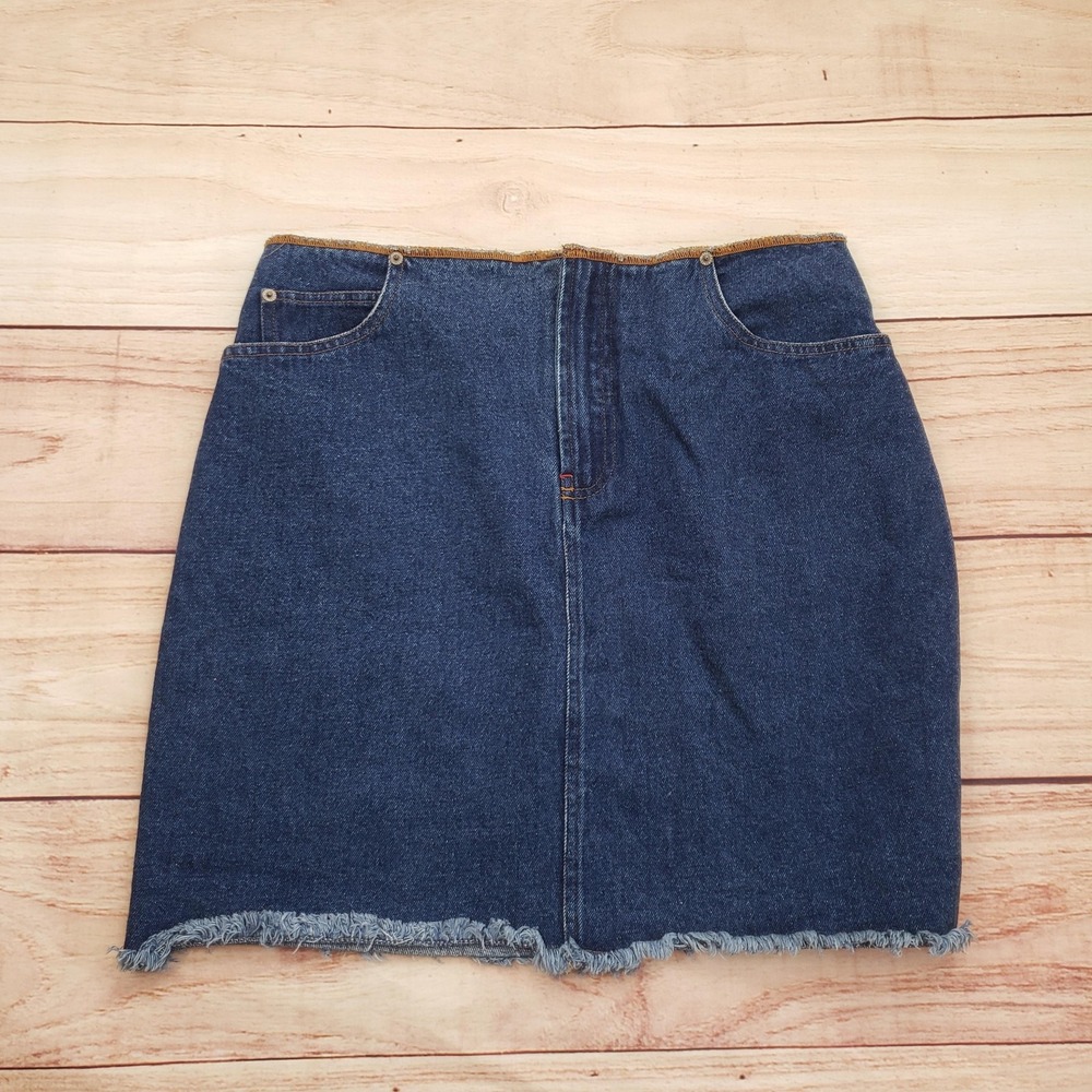 VINTAGE Bill Blass Denim Skirt Womens 10 Blue Raw Hem High Rise Casual Jean